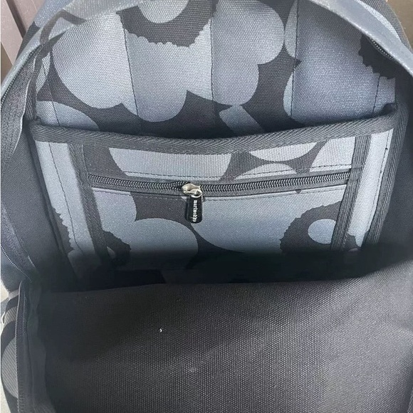 New Marimekko Gray/Black sliver floral print Patterned lightweight Backpack - Picture 4 of 6